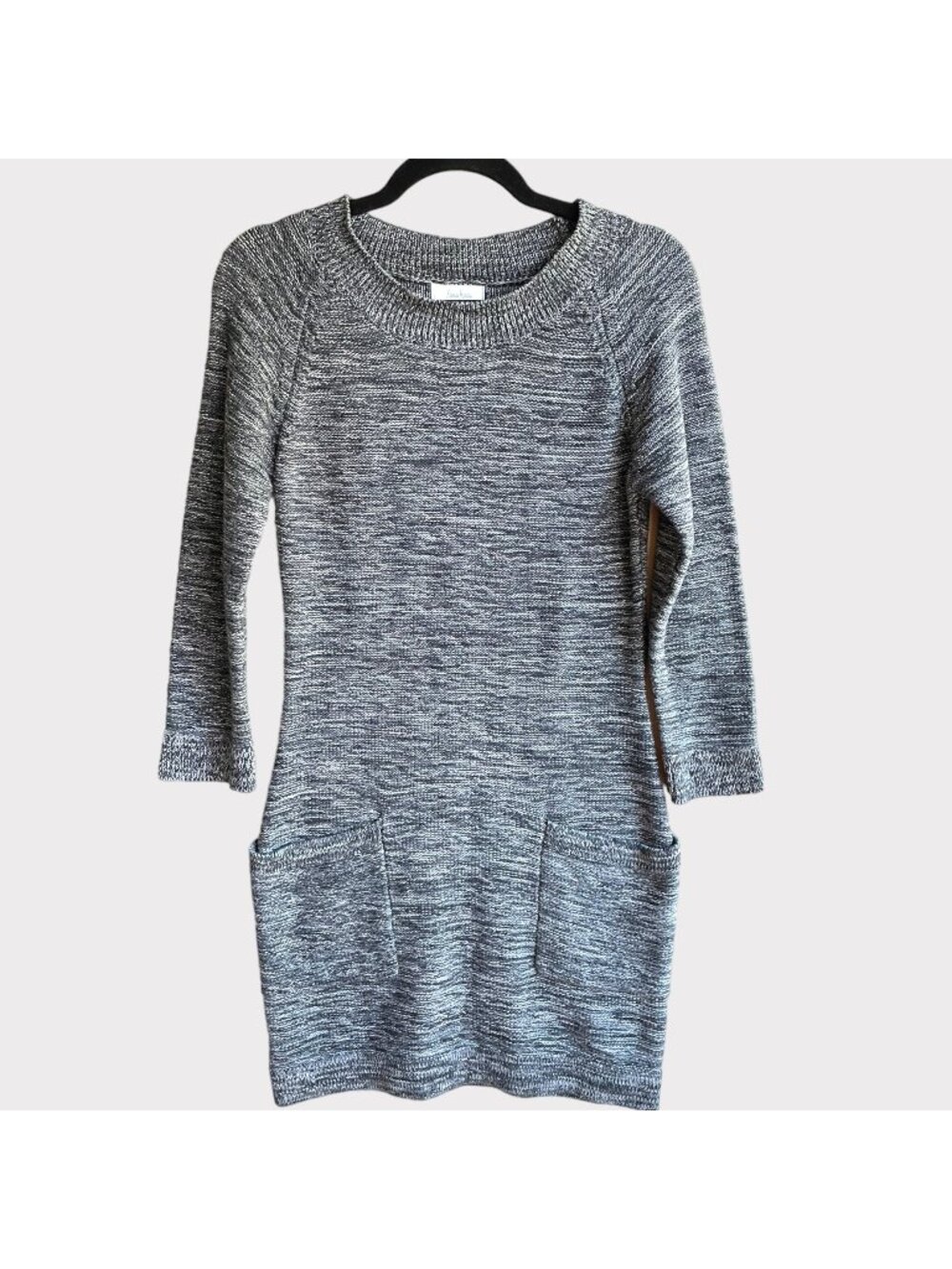 Neiman Marcus Size M Gray Cotton Long Sleeve Round Neck Knit Dress